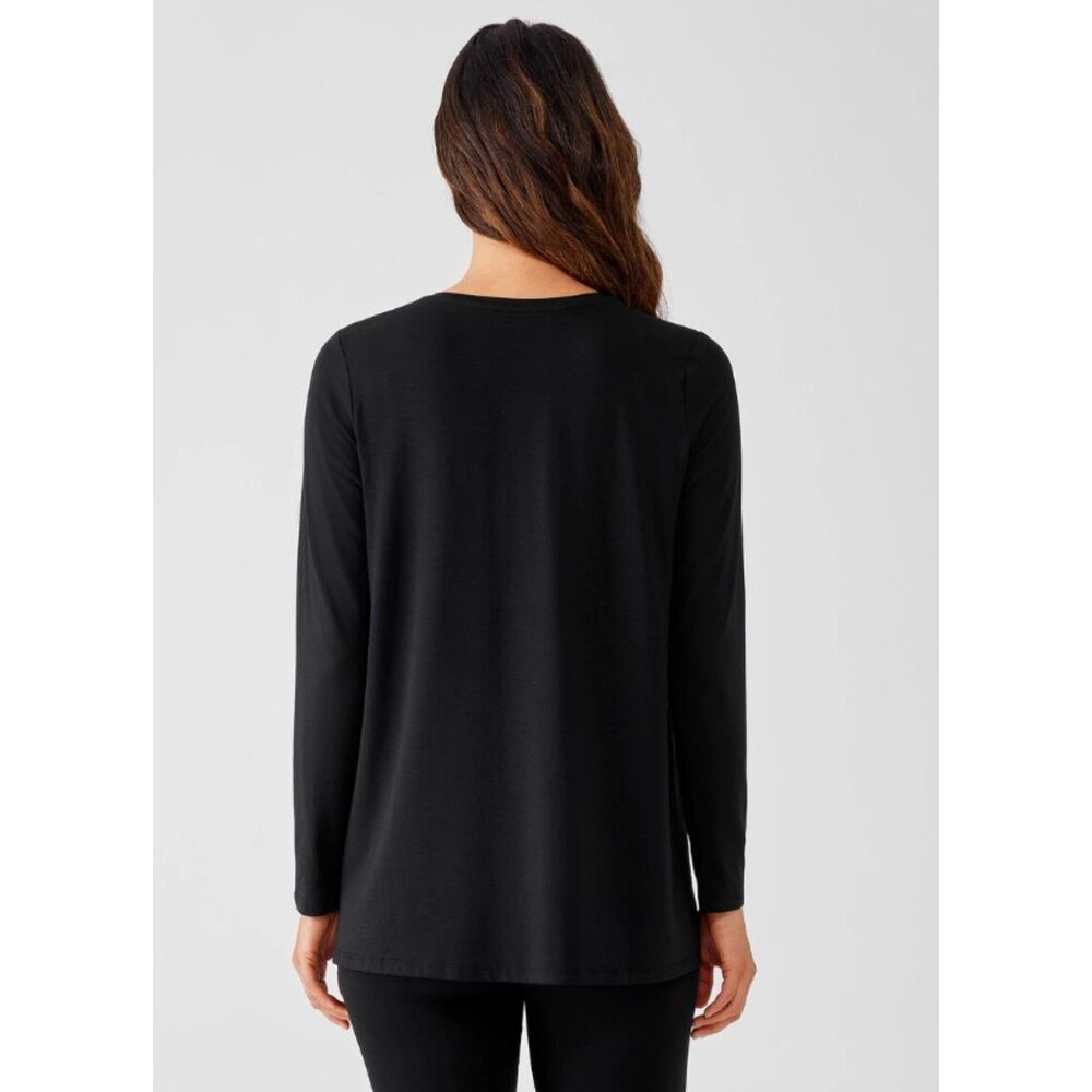 EILEEN FISHER Black Sz Medium Casual Wear Stretchy Jersey Knit Tunic Shirt - Picture 2 of 6